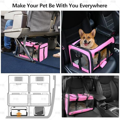 Soft Sided Cat/Dog Carrier,Collapsible Pets Travel Carriers for Pet/Puppy with Shoulder Strap & Removable Mat,Mesh Top Load Small Dogs/Cats Carry Bag Up to 25 Lbs（Pink,L） - size: L Pink