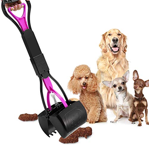 Pet Pooper Scooper, 24" Long Handle Portable Poop Scooper for Large and Small Dogs Cats, Foldable Dog Poop Pick Up Tool, Sturdy Garbage Rake Picker for Garden Backyard Grass Dirt Gravel (Pink) - color: Pink
