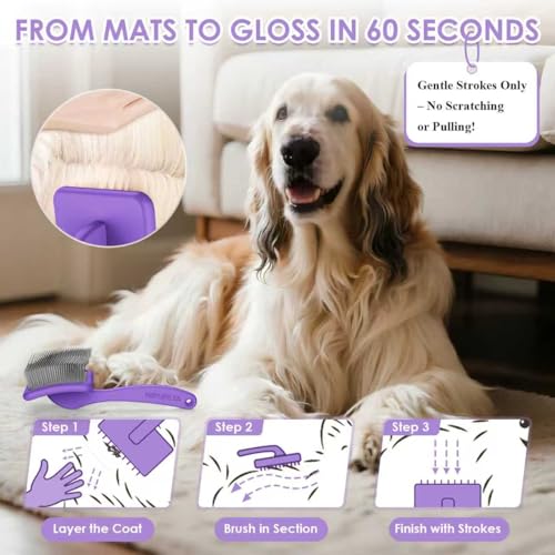 Large Slicker Brush, 2Pc Doodle Grooming Kit with Comb,Purple | With two leather protective covers; ideal for Poodles, Labradoodles; extra long pin; premium wooden handle; removes mats. - color: Purple