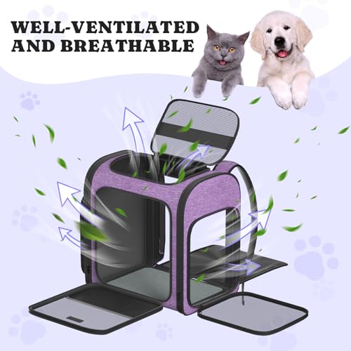 Pawtners Dog Carrier Backpacks Large Cat Backpack with Anti-Scratch Mesh, Foldable Designed Pet Backpack Carrier for Kitten Small Dogs & Large Cats Up to 18 Lbs, Dog Carrier for Travel Outdoor - color: Purple