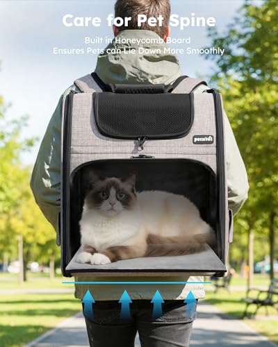 pecute Cat Backpack Expandable, Dog Carrier Backpack Breathable, Large - color: Brown, size: 15.4"L x 11"W x 19"H