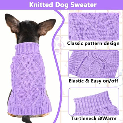 Dog Sweaters for Small Dogs Winter Dog Clothes Turtleneck Puppy Sweater Warm Pet Clothes Knitted Solid Cat Sweater Dogie Outfit XS~L(Purple,XS) - color: Purple, size: X-Small