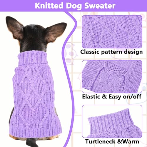 Dog Sweaters for Small Dogs Winter Dog Clothes Turtleneck Puppy Sweater Warm Pet Clothes Knitted Solid Cat Sweater Dogie Outfit XS~L(Purple,S) - color: Purple, size: Small