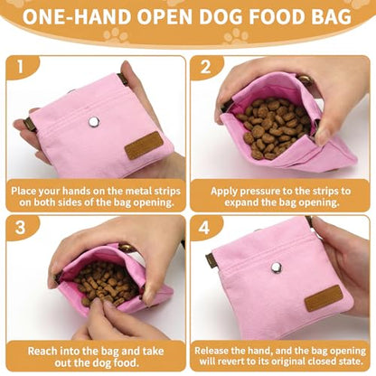 Dog Treat Pouch, Hand Free Dog Training Treat Bag with Carabiner & Magnetic Buckle, Auto Closing Dog Walking Bag for Puppy Travel or Outdoor Use, Pet Feed Snack Reward Pocket, Pink - color: Pink