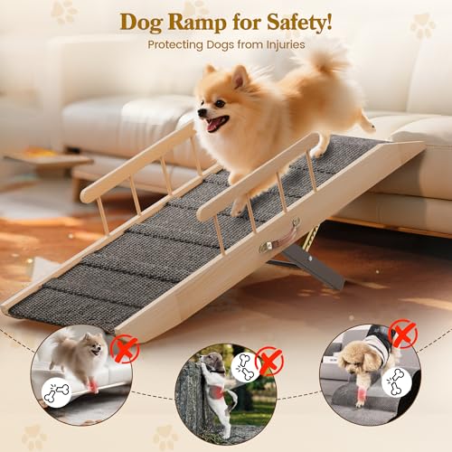 Dog Ramp for Bed Couch, Pet Ramp for Small Medium Old Dogs Cats with 10 Adjustable Heights from 5.91" to 19.69", 47" Long Portable Non-Slip Dog Bed Ramp for High Bed, Couch, Hold up to 200 LBS - size: 47.24 Inch