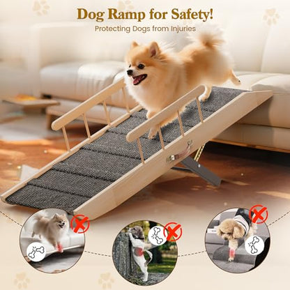 Dog Ramp for Bed Couch, Pet Ramp for Small Medium Old Dogs Cats with 10 Adjustable Heights from 5.91" to 19.69", 47" Long Portable Non-Slip Dog Bed Ramp for High Bed, Couch, Hold up to 200 LBS - size: 47.24 Inch