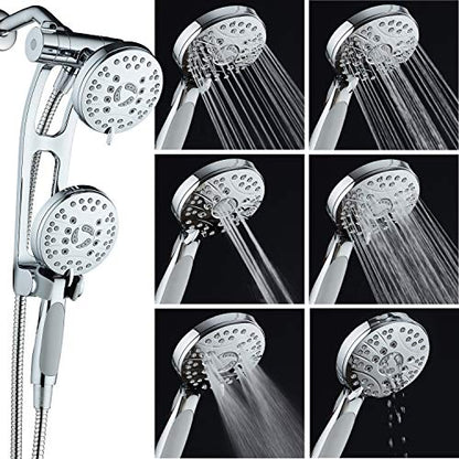 High Pressure 48-mode Luxury 3-way Combo with Adjustable Extension Arm – Dual Rain & Handheld Shower Head – Extra Long 6 Foot Stainless Steel Hose – All Chrome Finish – Top US Brand - color: Chrome