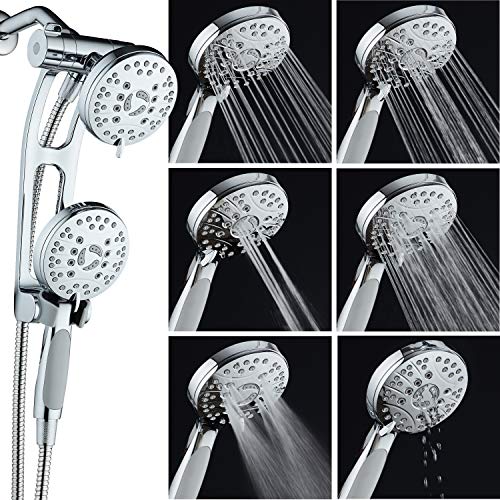 High Pressure 48-mode Luxury 3-way Combo with Adjustable Extension Arm – Dual Rain & Handheld Shower Head – Extra Long 6 Foot Stainless Steel Hose – All Chrome Finish – Top US Brand - color: Chrome