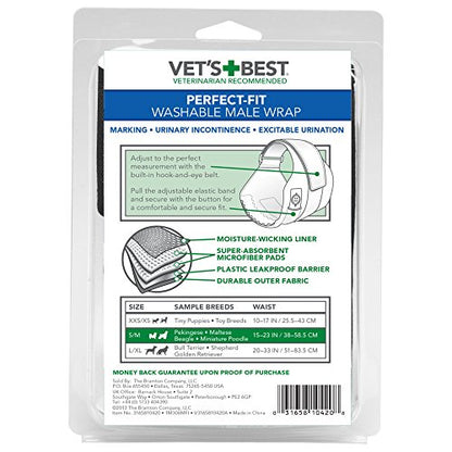 Vet's Best Washable Male Dog Diapers | Absorbent Male Wraps with Leak Protection | Excitable Urination, Incontinence, or Male Marking | Small/Medium | 1 Reusable Dog Diaper Per Pack - size: S/M