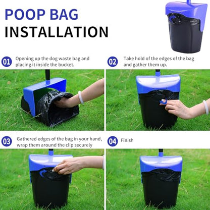 Pooper Scooper Large Swivel Bin & Rake with 160 Waste Bags,Heavy Duty Dog Pooper Scooper with Bag Attachment for Large Small Dogs, Long Handle Poop Scooper with Lid for Yard, Grass, Gravel (Blue) - color: Blue1