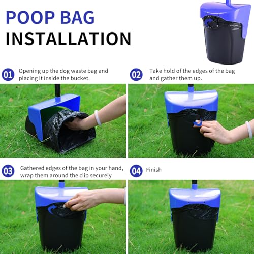 ienjoyed 43" Tall Pooper Scooper Large Swivel Bin & Rake with 100 Waste Bags,Heavy Duty Dog Pooper Scooper for Dogs, Long Handle Poop Scooper with Lid for Yard, Grass, Gravel (Blue) - color: Blue（43“ Tall）
