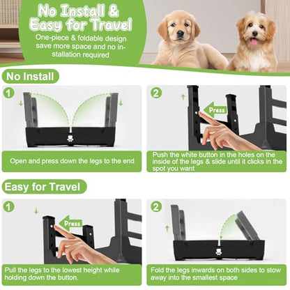 Elevated Bowls with Adjustable Heights - Raised Stand with 2 Stainless Steel Food Bowls, Non-Slip Foldable Feeder for Medium Large Dogs, Adjusts to 12.36", 10.75", 9.2", 3.7", Black - color: Black, size: Medium dogs
