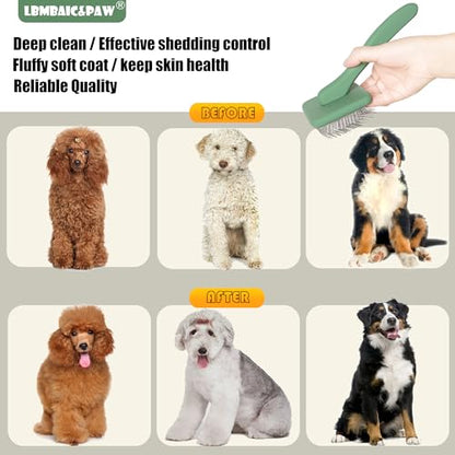 Dog Brushes for Poodle,Doodle,Bernedoodle,Chow Chow Best Slicker Brush for Thick Long Curly Hair Deshedding,Detangles,Fluffy,Grooming,Remove Loose Hair Long Pin Slicker Brush.Wood body(Large) - color: Green