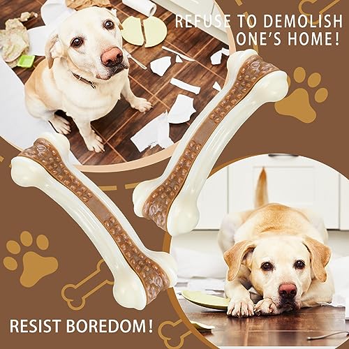 Leyndo 24 Pcs Dog Bones Toys for Aggressive Chewers Tough Nylon Beef Dog Teething Chew Toys for Aggressive Chewers Puppies Medium Large Breeds Teeth Cleaning and Training