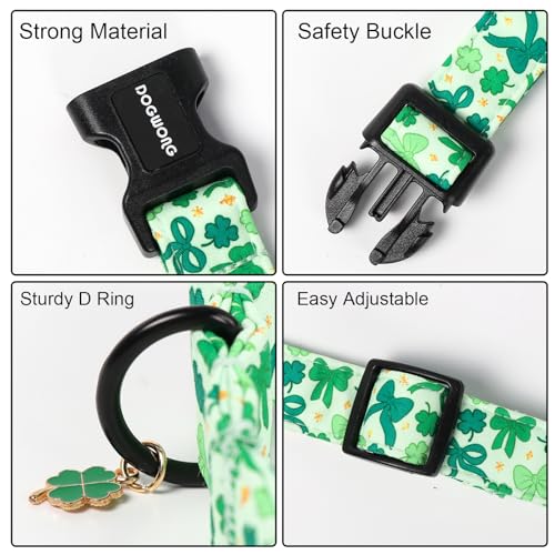 DOGWONG St Patrick's Day Dog Collar-Cute Green Clovers Dog Collar, Adjustable Cotton Shamrock Pet Collar Trefoil Puppy Collars with Quick Release Buckle,XS - color: A: St Patrick-Bowtie print, size: X-Small