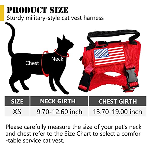 Tactical Cat Harness and Leash for Walking Escape Proof, Adjustable Military K9 Pet Vest Harness Easy Control for Large Cat, Puppy and Small Dog (Red) - color: Red