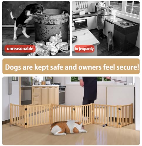Wooden Freestanding Pet Gate Indoor, 16.9" H Foldable Dog Gates, No-Painted Pet Fence for Doorways Stairs- 6 Panels - size: 【6 Panels】H:16.9"