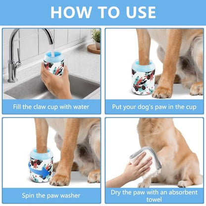 Monster Truck White Print Dog Paw Cleaner Cup with Soft Silicone Brush, Portable Lightweight Small Muddy Paw Washer for Dogs, Easy to Use Pet Foot Cleaner
