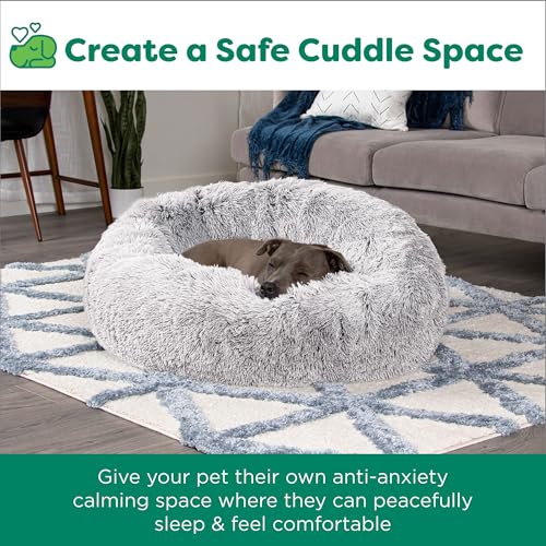 Furhaven 30" Round Calming Donut Dog Bed for Medium/Small Dogs, Refillable w/ Removable Washable Cover, Up to 45 lbs - Shaggy Plush Long Faux Fur Donut Bed -Mist Gray, Medium,30.0"L x 30.0"W x 10.0"Th - color: Mist Gray, size: Medium