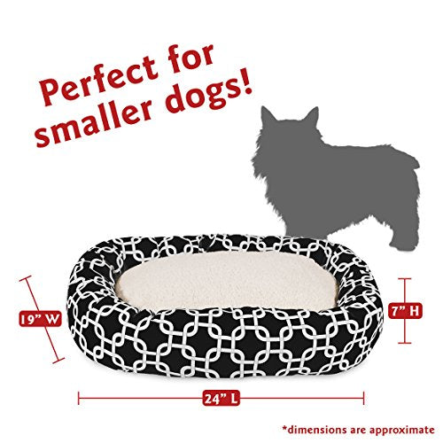 Majestic Pet 24 Inch Links Sherpa Calming Dog Bed Washable – Cozy Soft Round Dog Bed with Spine for Head Support - Fluffy Donut Dog Bed 24x19x7 (inch) – Round Pet Bed Small - BLACK - color: Black, style: 24 in.