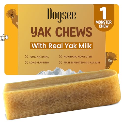 Dogsee Himalayan Yak Chews (Monster/XL- 1 Chew) .100% Natural, 60% Protein, Dog Treats for Large Breed Dog Chews for Dogs Over 55 lbs - size: 5.6 Ounce (Pack of 1)