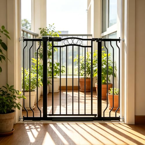 29.5-43.7" Wide Baby Gate for Stairs No Drilling, 30" Tall Metal Pet Baby Safety Gates with Expansion Kit, Press Mounted Pet Gate Indoor for Kids, Walk Through Dog Gates for Doorways, Black - color: Black, size: 29.9"-43.7"
