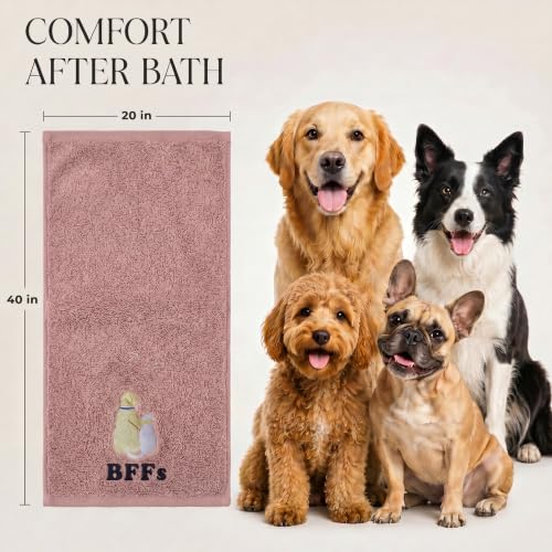 DAN RIVER Dog Towel - Pack of 1, 100% Cotton, 20x40, Ultra Soft 450 GSM, Super Absorbent & Quick Drying Towel for Dogs, Cats, and Other Pets, Dusty Rose. - color: Dusty Rose-bffs