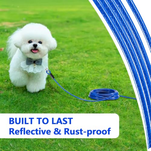 Heavy Duty Dog Tie Out Cable and Stake,30FT Rust Proof Dog Tether Leads for Yard,360°Swivel Spiral Dogs Stake&Chain Up to 200 lbs, Ground Anchor for Outdoor Beach Camping - size: Cable: 30 ft