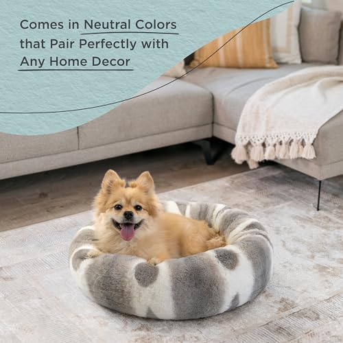 Best Friends by Sheri Patterned Lux Faux Fur Calming Donut Dog Bed, Gray, Small, 23x23 - color: Patterned Lux Grey, style: Small