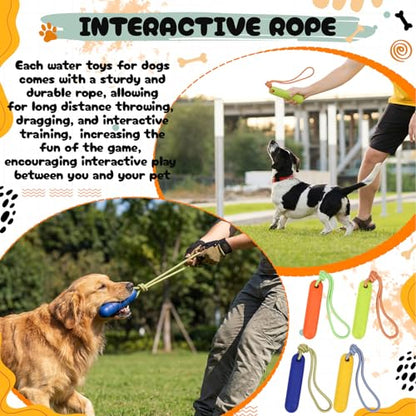 Skylety 4 Pack Floating Dog Toys with Rope Handle EVA Dog Bumper Throw Stick for Water Training Fetch Retrieving High Visibility Pool Water Toys for Beach Diving Pool Yard Summer Outdoor Play - style: Cylinder