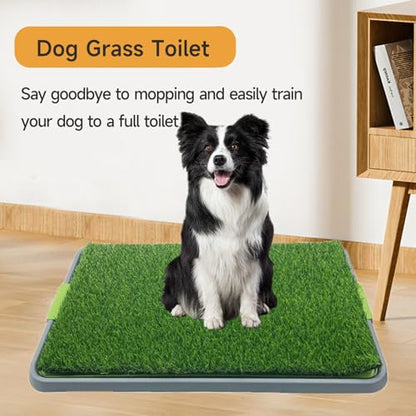 Dog Grass Pad with Tray Artificial Grass Potty Pad for Dogs Indoor/Outdoor Puppy Potty Training with Drainage System,Non-Slip Base & Realistic Turf Mat for Balcony,Patio,Apartment Use(26.7"*16.7")
