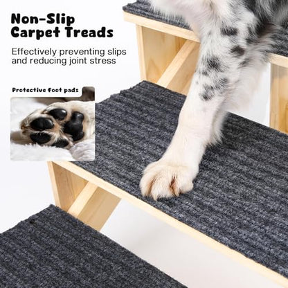 4-Step Dog Stairs for Large Dogs, Solid Wooden Dog Steps for Beds/Couch with Carpet, 24 Inches Anti-Slip Pet Stairs for High Beds, Ramp for Older/Senior Dogs, Pet Bed Stairs to Get on Bed/Sofa - size: 4-Step