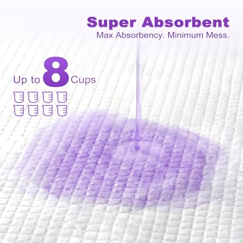 MIZOK Puppy Pads 28x34in Lavender Scented, Dog Pee Pads Extra Large Odor Eliminating Ultra Absorbent Up to 8 Cups, 6 Layers Leak-Proof & Quick-Dry Purple (40 Counts) - size: Large 28"x34“ 40 Count