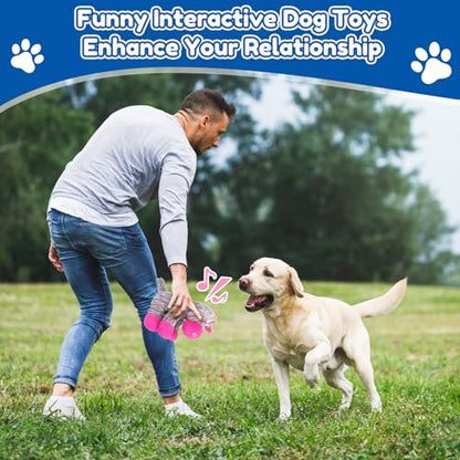 loncoldy Plush Chew Toys for Large Dogs, Tough Crinkle Stuffed Animal Squeaky Interactive Toys for Small Medium Large Dogs, Keep Them Busy, Big Pet Toys - color: gray & pink