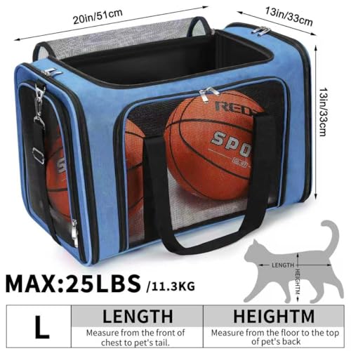 Soft-Sided Cat/Dog/Pet Carrier, Collapsible Pets Travel Carriers for Big Cats/Small Dogs with Shoulder Strap & Removable Mat, Mesh Puppy Carry Bag, Up to 25 Lbs (Blue) - color: BLUE, size: 20"L x 13"W x 13"H