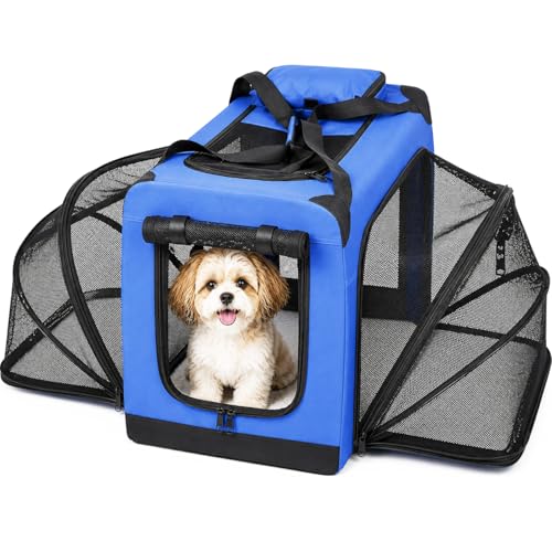 Pet Life ® 'Hounda Accordion' Metal Soft-Folding Collapsible Dual-Sided Triple-Expandable and Collapsible Folding Travel Dog Crate and Pet Playpen - color: Light Blue, size: 19.3"L x 13.4"W x 19.3"H