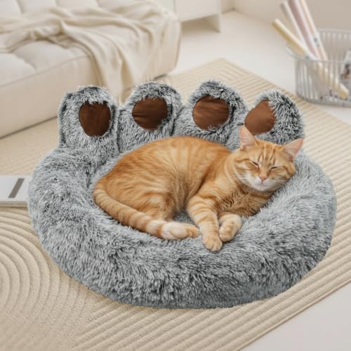 Round Plush Calming Donut Dog & Cat Bed | Calming Design, Donut Shape - color: Grey, size: Small