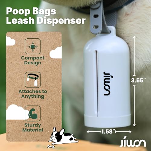 JIWON Dog Poop Bag Dispenser with 100% Compostable Refill Roll, Thick & Leakproof, Plant-Based, Fits Any Leash, 1 Dispenser and 15 Bags (1 Roll), Unscented - style: Dispenser