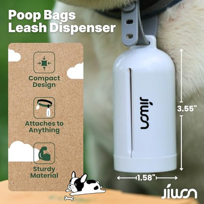 JIWON Dog Poop Bag Dispenser with 100% Compostable Refill Roll, Thick & Leakproof, Plant-Based, Fits Any Leash, 1 Dispenser and 15 Bags (1 Roll), Unscented - style: Dispenser