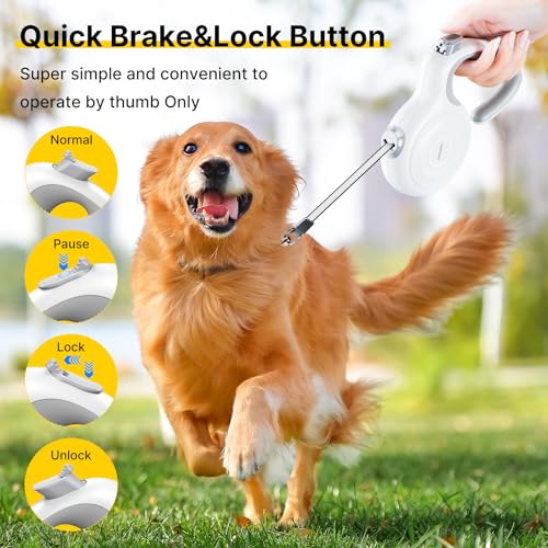 16Ft Auto-Brake Retractable Dog Leash for Middle Large Dogs 360° Tangle-Free Strong Nylon Tape and Ergonomic Anti-Slip Soft Handle One-Handed Brake Pause Lock - size: 16 Ft Auto-Brake Retractable Dog Leash