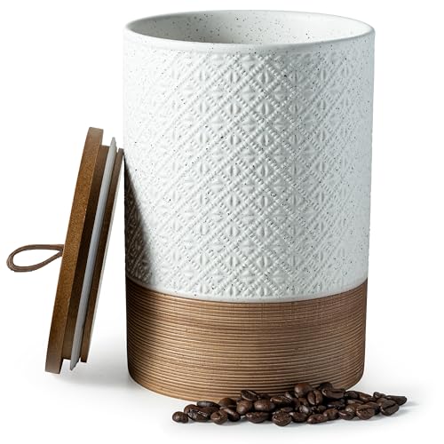 Miamolo Large Jar with Lid, Ceramic Coffee Container Kitchen Food Storage Jars with Airtight Lids for Spice Cookie Ground Coffee, Decorative Jars for Coffee Countertop, Bar Accessories- White 64 fl.oz - color: White, size: 64 fl.oz