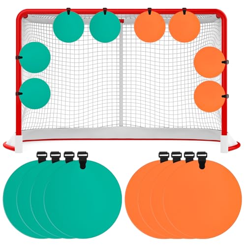 Arrowbash Silicone Hockey Shooting Targets Agility Shooting Goal Target Discs with Straps Set Reactive Hockey Training Equipment for Lacrosse Soccer Baseball Practice Accuracy, Orange, Green