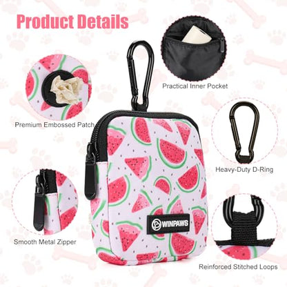 Dog Treat Pouch with Training Clicker,Waterproof Nylon Fabric Poop Bag Holders for Leashes,Hands Free Small Dog Walking Bag with Carabiner, Pet Puppy Training Walking Essentials (Watermelon) - color: Watermelon