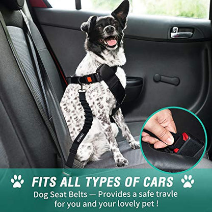 COOYOO Dog Seat Belt,Retractable Dog Car Harness Seat Belt for Car Adjustable Nylon Pet Safety Seat Belts Heavy Duty & Elastic Bungee Buffer - color: 04-Black