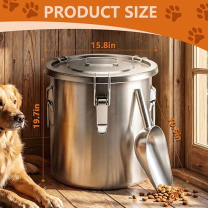 Stainless Steel Dog Food Storage Container with Lid & Scoop, Large Metal Dog Food Storage Container for Dry Pet Food, Airtight Pet Food Storage Container, Dog Food Bin for Kibble, 50LB - size: 50LB