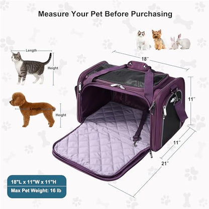 EliteField Deluxe Soft-Sided Pet Carrier (3 Year Warranty, Airline Approved), Travel Bag for Dogs, Cats & Small Pets, with Expandable Mat - color: Purple, size: Medium: 18"L x 11"W x 11"H