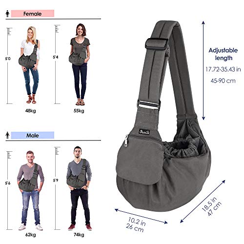 Lukovee Dog Sling Carrier, Hard Bottom Support & Adjustable Soft Padded Shoudler Strap Dog Slings for Small Dogs, Dog Purse with Drawstring Mesh Opening & Zipper Pockets for Puppy Cat Pet (Grey) - color: Grey