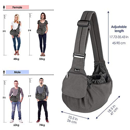 Lukovee Dog Sling Carrier, Hard Bottom Support & Adjustable Soft Padded Shoudler Strap Dog Slings for Small Dogs, Dog Purse with Drawstring Mesh Opening & Zipper Pockets for Puppy Cat Pet (Grey) - color: Grey