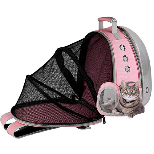 AJY Pet Clear Cat Backpack Carrier Bubble Breathable Foldable Pet Rucksack Carrier for Puppy Dog Cat Lightweight Cat Backpack Designed for Travel, Hiking, Walking & Outdoor Use - color: Pink