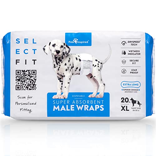Paw Inspired Select Fit Male Dog Diapers, Disposable Male Wraps with Wetness Indicator| Belly Bands for Small, Medium, Large Dogs (X-Large, 20 Count) - size: X-Large